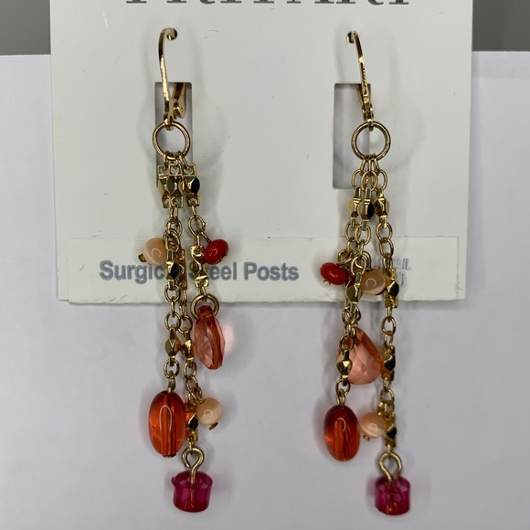 Trifari Pink Coral Gold Dangle Pierced Earrings - Picture 4 of 4